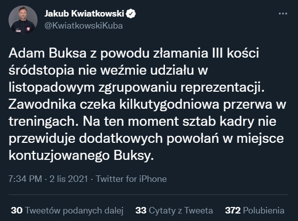 Kadrowicz Paulo Sousy wypada z gry!